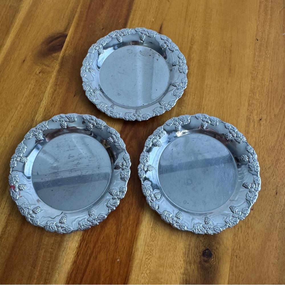 Vintage silver stainless steel? Set of 3 coasters